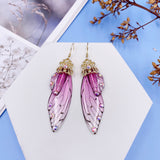 Fashion Handmade Femme Wing Drop Earrings Purple Resin Fairy Cicada Wings Earrings Rhinestone Purple Earrings Vintage Jewelry