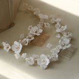 Handmade Rhinestones Porcelain Flowers Pearls Bridal Hair Comb Wedding Hair Headdress Hair Accessories Women Jewelry