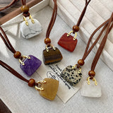 MAYTRENDS  -  Korean velvet rope tiger eye stone bag necklace womens niche design high-end sweater chain