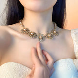 MAYTRENDS  -  Pearl Daisy Necklace Earrings Light Luxury High-end Flower Clavicle Chain