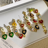 MAYTRENDS  -  Colorful Enamel Love Plant Pearl Flower Heart  Necklace for Women Autumn Winter Luxury Retro Clavicle Chain