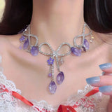 MAYTRENDS  -  Purple tassel bow necklace light luxury ins high-end personalized clavicle chain