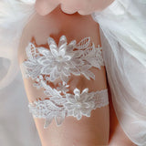 Sexy Lace Flower Crystal Rhinestones Pearls Wedding Garter Belt Bridal Thigh Leg Garter Ring For Women/Female/Bride