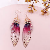 Fashion Handmade Femme Wing Drop Earrings Purple Resin Fairy Cicada Wings Earrings Rhinestone Purple Earrings Vintage Jewelry