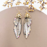 Fashion Handmade Femme Wing Drop Earrings Purple Resin Fairy Cicada Wings Earrings Rhinestone Purple Earrings Vintage Jewelry