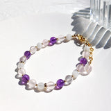 Amethyst Rose Quartz Moonstone Filled Bracelet Natural Stone 6mm Handmade Jewelry Valentine's Day, New Year's Gift