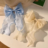 Maytrends  Chiffon Bow Hair Clips Girls Sweet Blue Shining Satin Bowknot Hair Clips Ribbon Bow Barrette Hairpin Grip Ponytail Clip Headwear