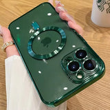 For Magsafe Fashion Plating Lens Protector Case For iPhone 11 12 13 14 15 Pro Max Plus Silicone Wireless Magnetic Charging Cover