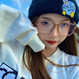 Maytrends Korea Tea Big Glasses Frame Women Lovely INS No Makeup Plain Glasses Men Eyewear Cute Decorative Computer Glasses