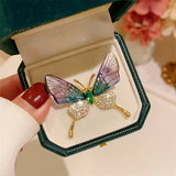 Maytrends 2024 CZ Butterfly Brooches Pins for Women Purple Green Crystal Insect Metal Pins Badge Trendy Jewelry Gifts