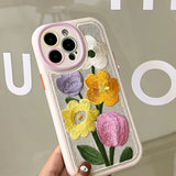 Fashion Embroidery Flower Winter Warm Phone Case For iPhone 15 13 12 11 Pro Max Colorful Soft Shockproof Camera Protection Cover