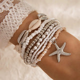 Maytrends Bohemian Resort Style Shell Beaded Weaving Bracelet Beach Style Starfish Rice Beads Seven Piece Set for Women