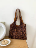 MAYTRENDS  -  Retro Leopard Print Shoulder Bags For Women 2024 New Winter Fashion Casual Large Capacity Tote Bag Trend Simple Solid Handbags