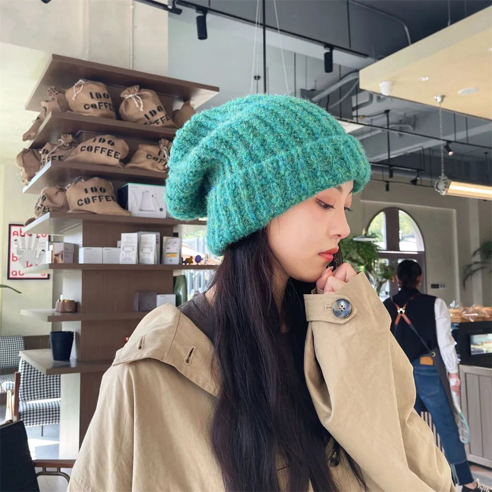 Winter Unisex Wool Hat Loose Big Head Circumference Knitted Hats Women's Korean Warm Oversized Skullies Beanies Christmas Gift