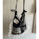 MAYTRENDS  -  Vintage Women Bags 2025 Designer Plaid Butterfly Patchwork Crossbody Shoulder Bags Female Light Aesthetic Lace Bolso Mujer