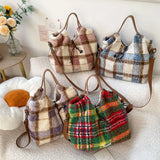 MAYTRENDS  -  Women's Woolen Cloth Plaid Shoulder Bag Adjustable Crossbody Bags Large Capacity Student Handbag Autumn Winter