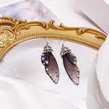 Fashion Handmade Femme Wing Drop Earrings Purple Resin Fairy Cicada Wings Earrings Rhinestone Purple Earrings Vintage Jewelry