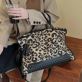 Maytrends Large Capacity Leopard Print Women's Shoulder Bag Lady Shopping Tote Handbag Fashion Rivet Female Big Crossbody Bags with Tassel