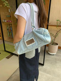 MAYTRENDS  -  Women Y2k Denim Shoulder Bags Korean Fashion Design Boston Handbag Large Capacity Female Sqaure Side Travel Fitness Bag New