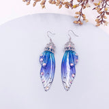 Fashion Handmade Femme Wing Drop Earrings Purple Resin Fairy Cicada Wings Earrings Rhinestone Purple Earrings Vintage Jewelry