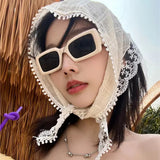 Maytrends Korean Ins Lace Hair Scarf Women Retro Triangle Hair Band Strap Hair Bag Headscarf Hat Travel Photo Headband Turban Accessorie