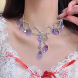 MAYTRENDS  -  Purple tassel bow necklace light luxury ins high-end personalized clavicle chain