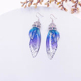 Fashion Handmade Femme Wing Drop Earrings Purple Resin Fairy Cicada Wings Earrings Rhinestone Purple Earrings Vintage Jewelry