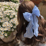 Maytrends  Chiffon Bow Hair Clips Girls Sweet Blue Shining Satin Bowknot Hair Clips Ribbon Bow Barrette Hairpin Grip Ponytail Clip Headwear