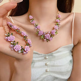 Maytrends  Flower Inlaid Crystal Pearl Necklace Temperament Collarbone Chain Accessories