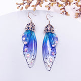 Fashion Handmade Femme Wing Drop Earrings Purple Resin Fairy Cicada Wings Earrings Rhinestone Purple Earrings Vintage Jewelry