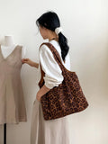 MAYTRENDS  -  Retro Leopard Print Shoulder Bags For Women 2024 New Winter Fashion Casual Large Capacity Tote Bag Trend Simple Solid Handbags