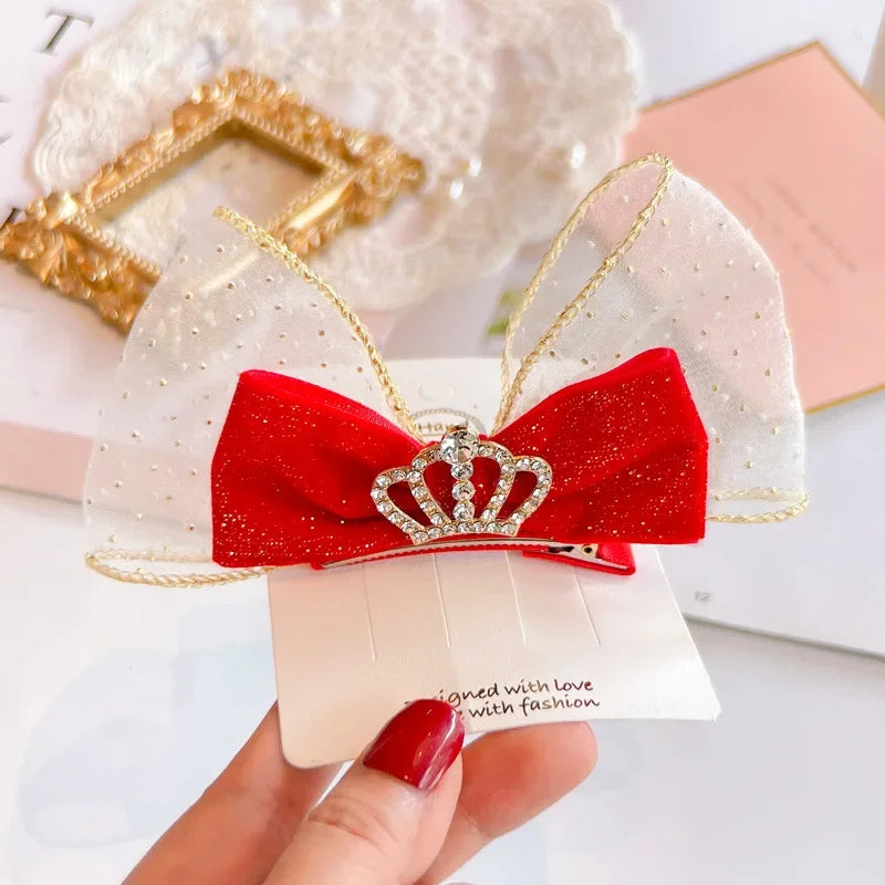 Red Golden Velvet Bow Hair Ornament Baby Hair Circles Pins Christmas New Year Korean Accessories Hair Clips for Women Girls 1pcs