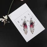 Fashion Handmade Femme Wing Drop Earrings Purple Resin Fairy Cicada Wings Earrings Rhinestone Purple Earrings Vintage Jewelry