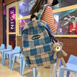 Maytrends  -   Fashion Plaid Woollen Cloth Women's Backpack Student Book Backpacks for Teenage Girls School Bags Large CapacityTravel Rucksack