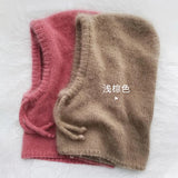Winter Rabbit Fur Womans Hats Unisex Knitted Hooded Neck Collar Adjustable Elastic Balaclava Cap Hats Gorros Mujer Invierno NEW