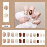 24pcs Bare Color Halo Dye Short Coffin Fake Nails With Glue Finished Reusable False Nails Full Cover Acrylic Press On Nail Set