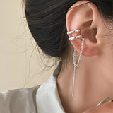 Prevent Allergy Chain Tassel Ear Clip Bride Earrings for Women New Fashion Simple Double-layered Geometric Party Jewelry