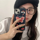 Korean Cute Y2k Butterfly Denim Embroidery Phone Case For iPhone 15 14 13 12 Pro Max 11 Love Heart Cherry Shockproof Soft Cover