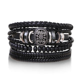 IFMIA Vintage Black Bead Bracelets For Men Fashion Hollow Triangle Leather Bracelet &amp; Bangles Multilayer Wide Wrap Jewelry 2020