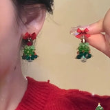 MAYTRENDS  -  Korean Sweet 3D Bowknot Christmas Tree Earrings For Women Green Crystal Xmas Tree Drop Earrings Merry Christmas Jewelry Gifts