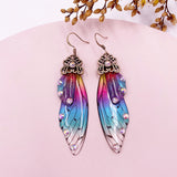 Fashion Handmade Femme Wing Drop Earrings Purple Resin Fairy Cicada Wings Earrings Rhinestone Purple Earrings Vintage Jewelry