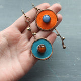 Ethnic Asymmetric Ancient Bronze Metal Painting Drop Earrings Women Red Blue Stone Statement Earrings Jewelry Accessories