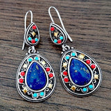 Women's Metal Inlaid Stone Pendant Earrings, Bohemian Style Pendant Earrings, Handmade, Jewelry, Party Engagement Jewelry Gifts