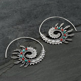 Ethnic Asymmetric Ancient Bronze Metal Painting Drop Earrings Women Red Blue Stone Statement Earrings Jewelry Accessories