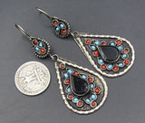 Ethnic Asymmetric Ancient Bronze Metal Painting Drop Earrings Women Red Blue Stone Statement Earrings Jewelry Accessories