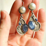 Ethnic Asymmetric Ancient Bronze Metal Painting Drop Earrings Women Red Blue Stone Statement Earrings Jewelry Accessories