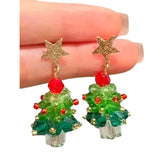 MAYTRENDS  -  Korean Sweet 3D Bowknot Christmas Tree Earrings For Women Green Crystal Xmas Tree Drop Earrings Merry Christmas Jewelry Gifts