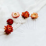 Maytrends Boho Dried Flower Bride Hair Pins Wedding Decoration Pins Autumn Rust Pink Yellow Dried Straw Flower  Hair Pins