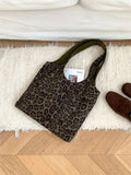 MAYTRENDS  -  Retro Leopard Print Shoulder Bags For Women 2024 New Winter Fashion Casual Large Capacity Tote Bag Trend Simple Solid Handbags