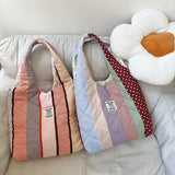 MAYTRENDS  -  Winter Quilted Cotton Shoulder Bag Color Blocked Striped Vest Bags Large Capacity Soft Student Cloth Handbag For Daily